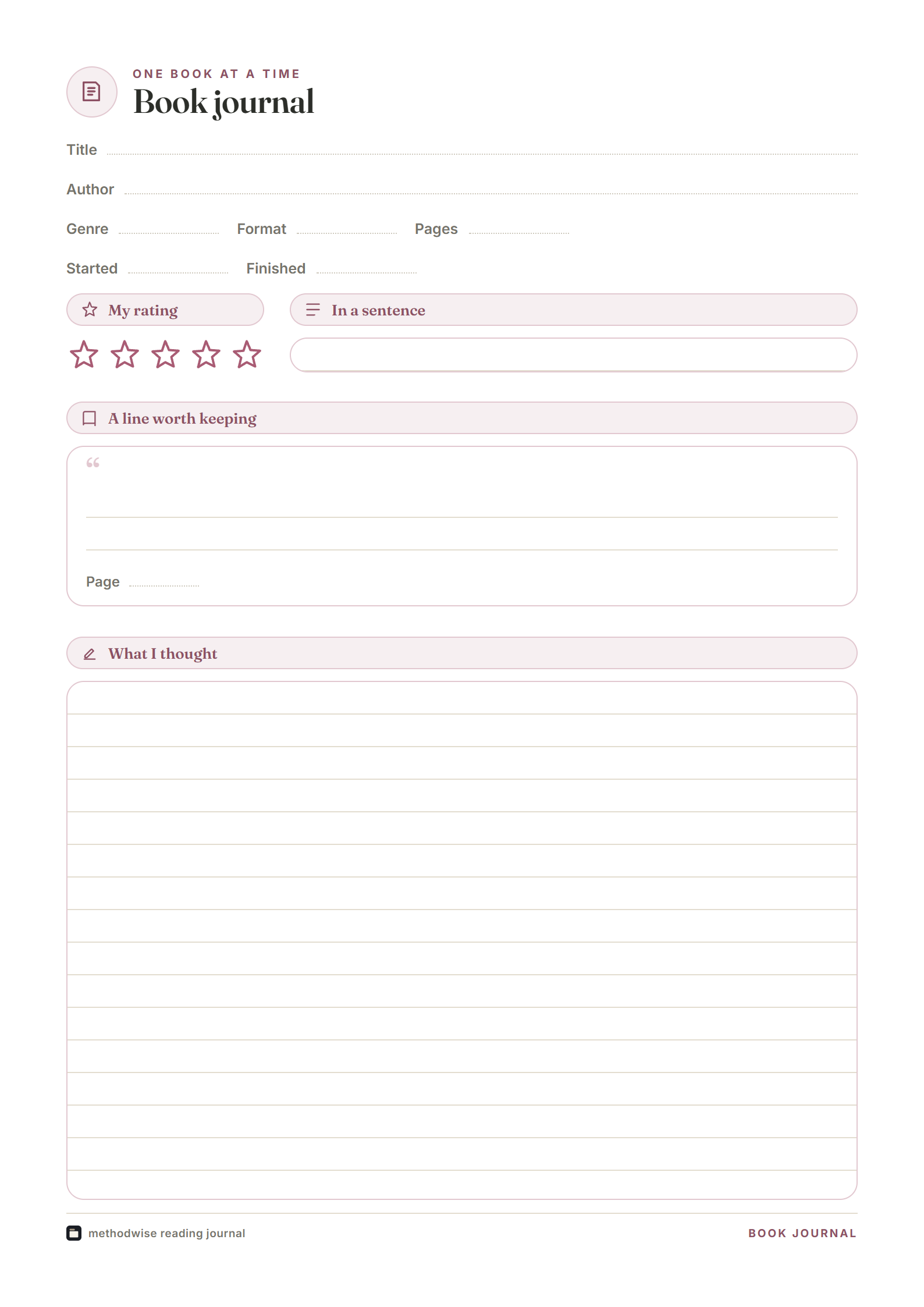 Classic Blush blank book journal page