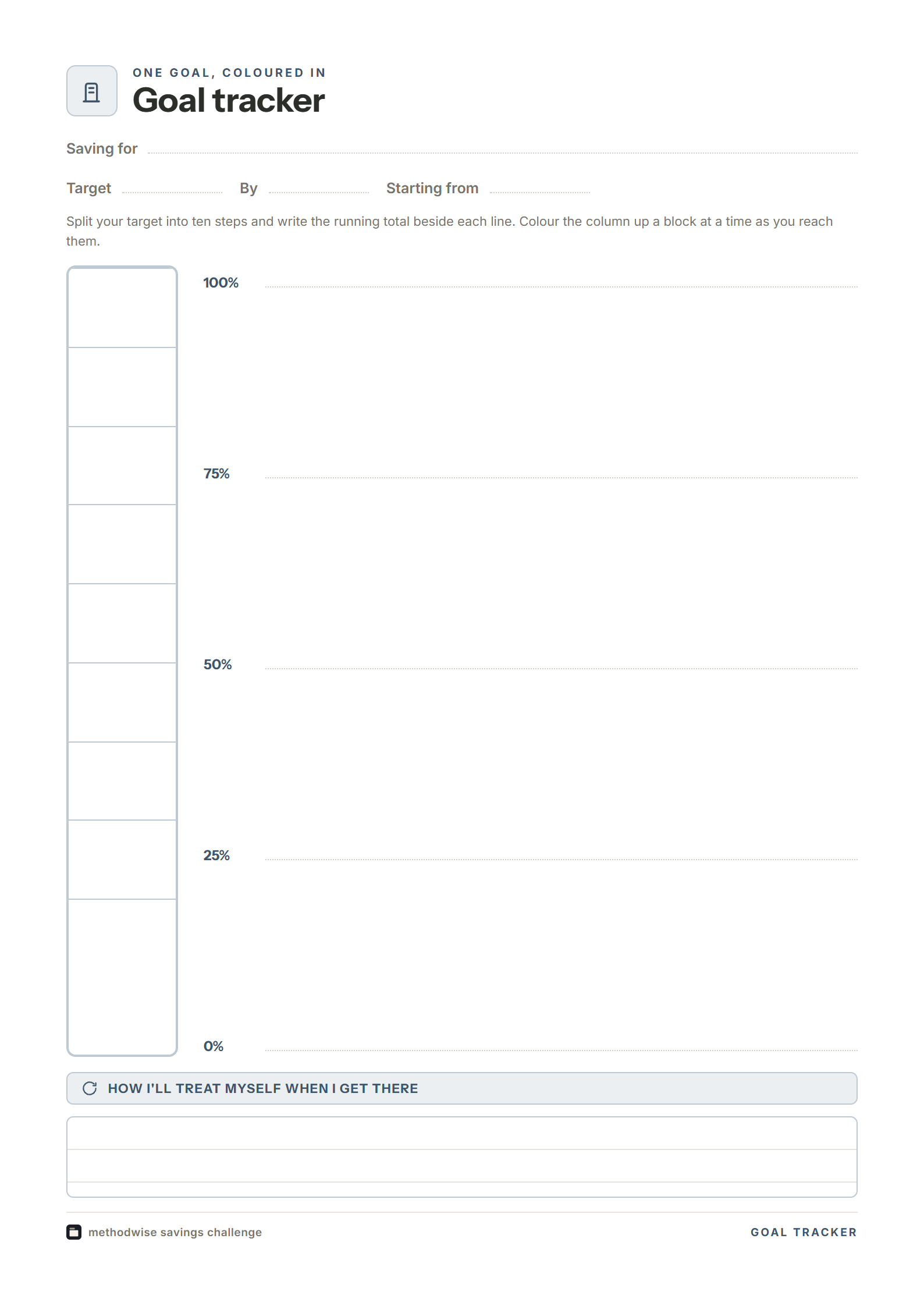 Blank savings goal tracker as supplied in the download