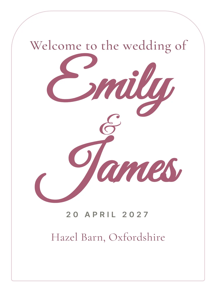 Arch wedding sign design with a shaped frame