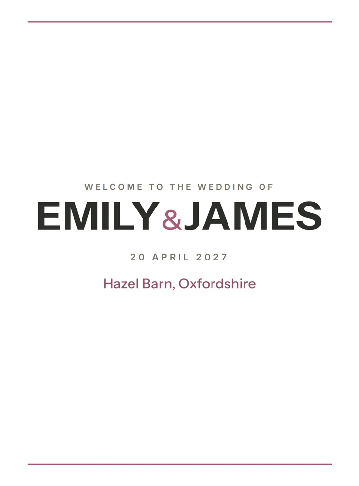 Modern wedding sign design with minimal typography