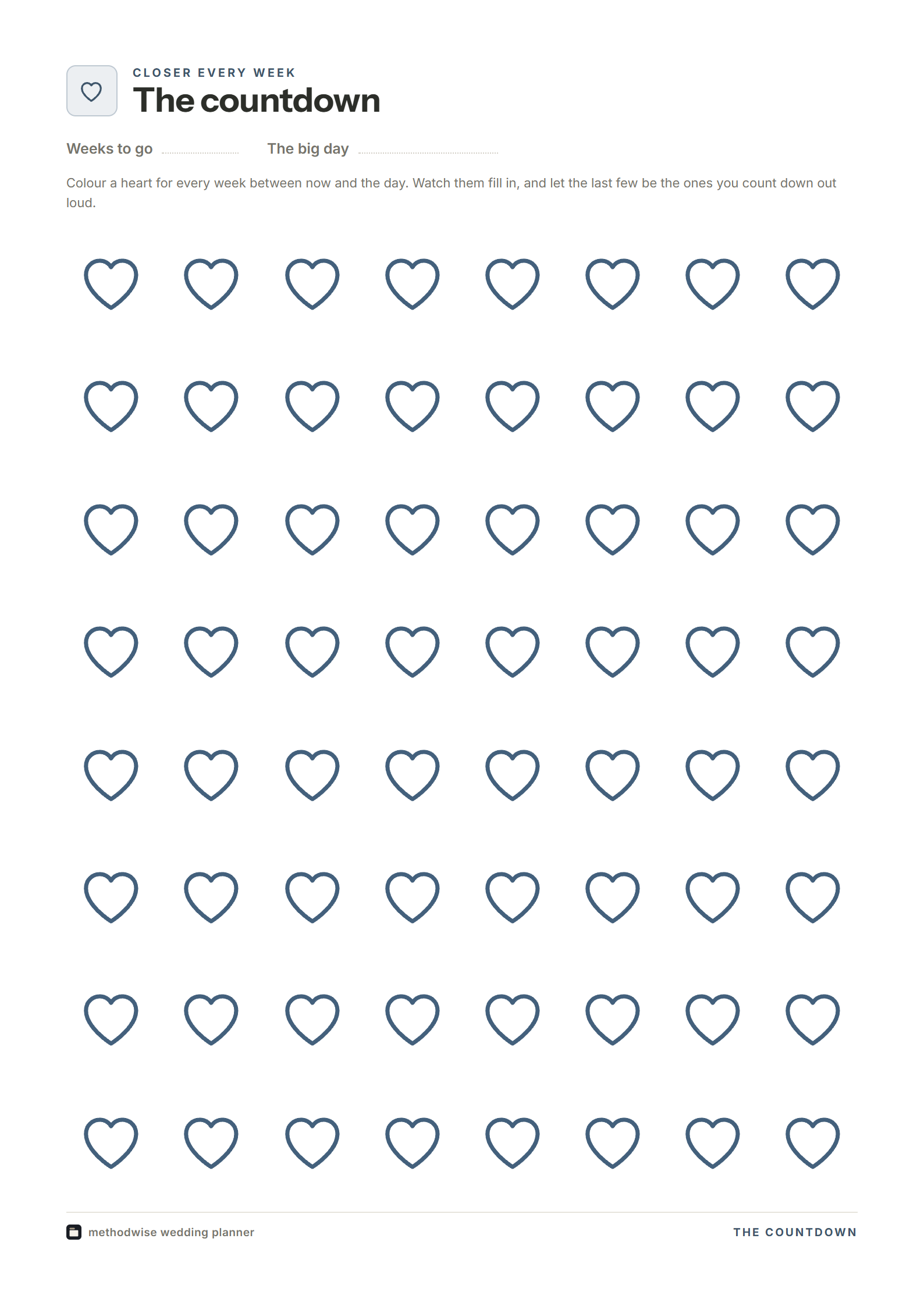 Blank wedding countdown page as supplied in the download